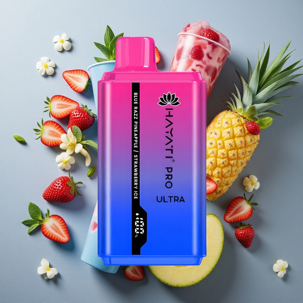 Hayati Pro Ultra 15000 Puffs Eldobható E-szigaret Kék Málna Ananász Eper Jég 850mAh 2×12ml 2% 49 íz