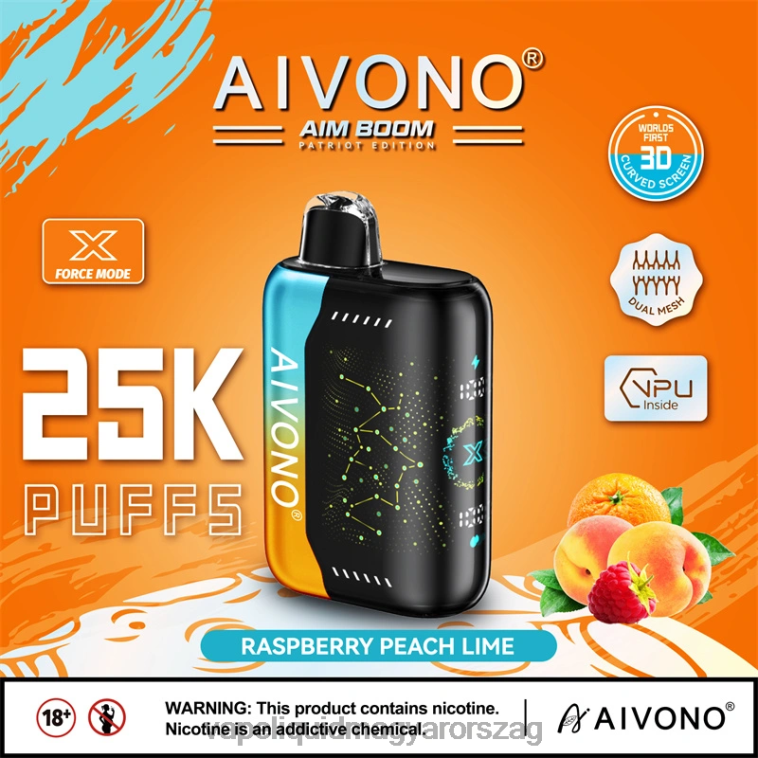 Aivono AIM BOOM 25000 málna őszibarack lime 8H800350 - E-Liquid Utántöltő Folyadék